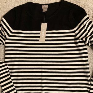 Chico's Black & White Stripe Long Sleeve Crew Neck